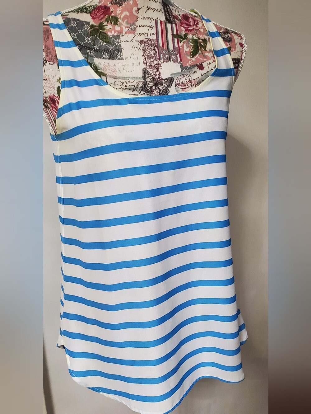 Ann Taylor White and Aqua Striped Tank